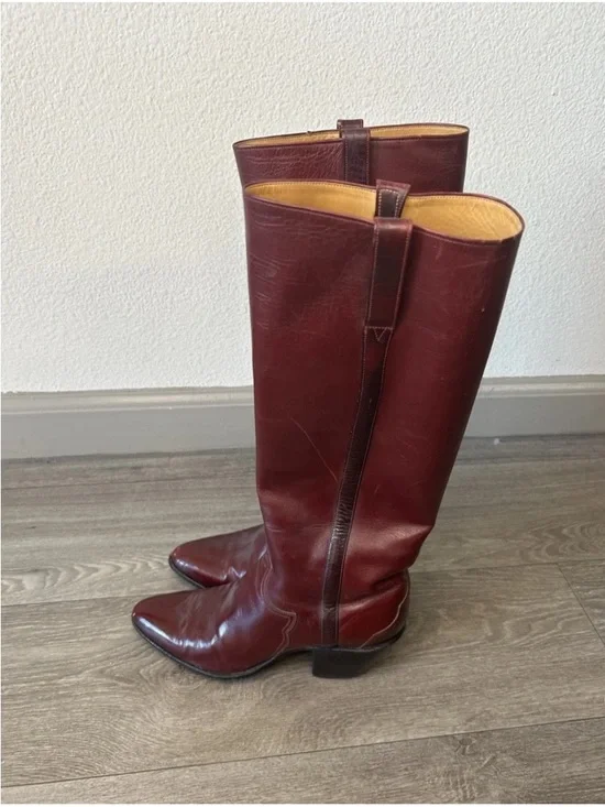 Vintage Burgundy Leather Knee High Boots Western Y2K Size 5.5B Bohemian Festival - Picture 4 of 16